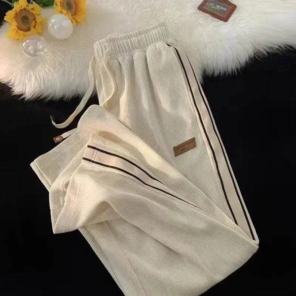 2024 Pantaloni sportivi a righe in velluto a coste Donna Streetwear Pantaloni larghi spessi a gamba larga Y2K Harajuku Pantaloni a vita alta Pantaloni larghi coreani 4