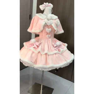 Autunno Inverno Nuovo JK Lolita Peluche Patchwork Scialle Crop Top + Dolce Bow Strap Dress Set di abiti da principessa giapponese Abiti Y2k da donna 1