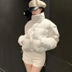 Donna autunno inverno elegante piumino cappotti chic corto con cerniera Parka cappotto moda coreana giacca con colletto alla coreana capispalla solido 1