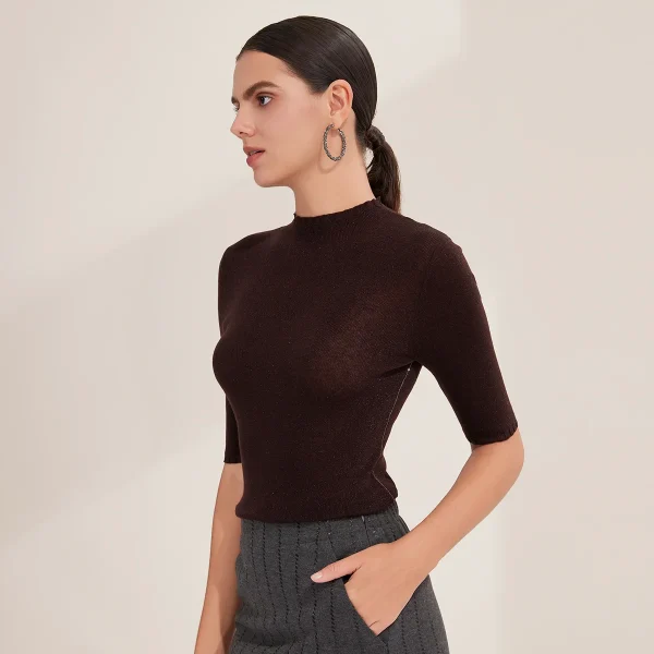 BY3521265 Maglione pullover slim fit da donna in maglia di lana merino superfine, mezza manica, girocollo 2