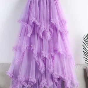 TIGENA Tutu Tulle gonna lunga per le donne 2023 nuova estate coreana estetica carino irregolare maglia a vita alta Maxi gonna femminile viola 1