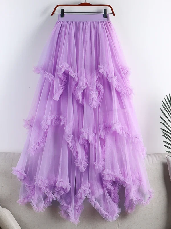 TIGENA Tutu Tulle gonna lunga per le donne 2023 nuova estate coreana estetica carino irregolare maglia a vita alta Maxi gonna femminile viola 1