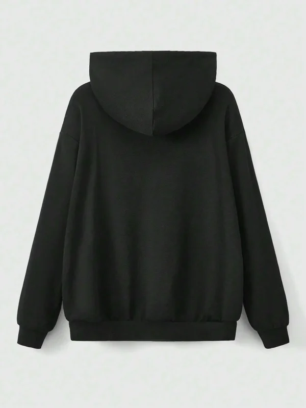 Felpa con cappuccio con cerniera stampata con stelle e teschi rosa dolce da donna Comodo abbigliamento ampio in pile caldo Abbigliamento sportivo femminile da strada casual 2