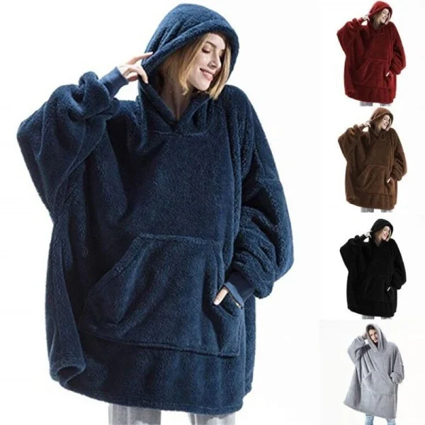 Nuovo inverno donna doppia faccia in pile con cappuccio coperta oversize grande tasca calda coppia felpe larghe abito da donna e da uomo 3