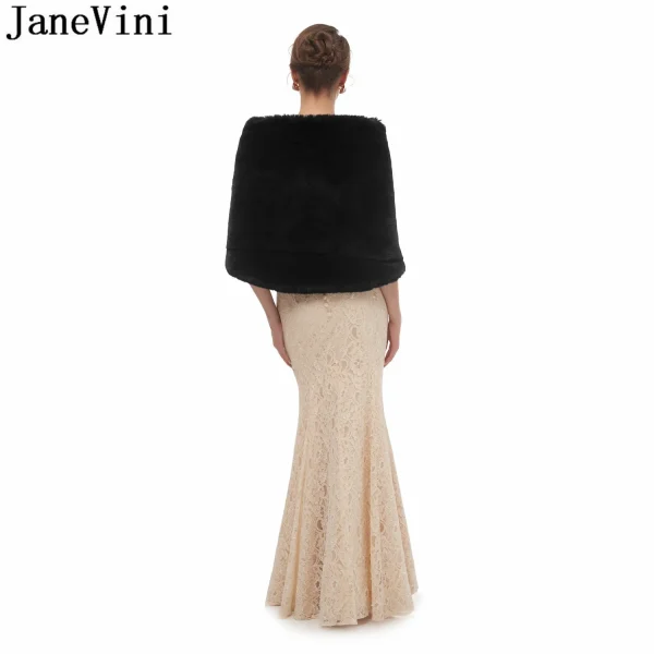 JaneVini 2020 stole in pelliccia sintetica gialla inverno caldo nero abito da sera da sera pelliccia finta scialle da sposa avvolge giacca Bolero mariage cape 6