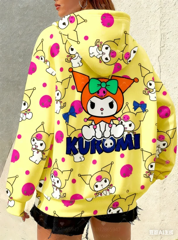 2025 felpa con cappuccio da donna floreale Kuromi stampa felpa allentata all'aperto All-Match Felpa con cappuccio da donna Ragazza Top Abbigliamento donna 3