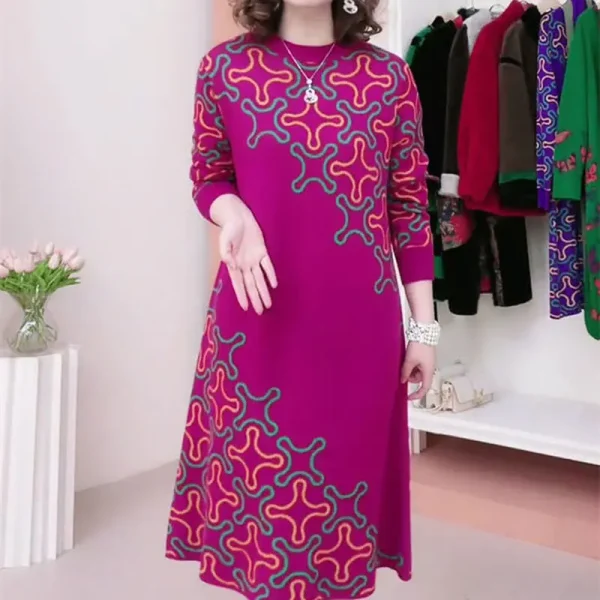 Abito longuette stampato allentato casual Abbigliamento femminile Girocollo Autunno Inverno Sciarpa elegante A-Line Vita Pendolarismo Abiti a maniche lunghe 5