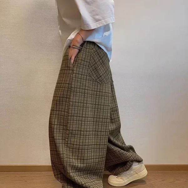 Pantaloni a gamba dritta in tela americana retrò Design scozzese fine Sensation Pantaloni casual a gamba larga per piccolo pubblico per le donne 5