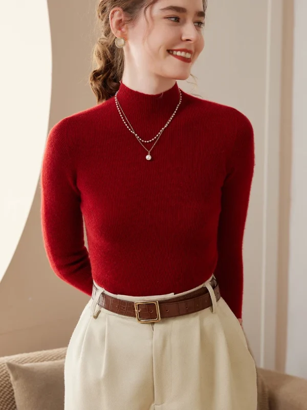 Autunno Inverno Donna Maglione senza cuciture Pullover in cashmere Basic Slim Manica lunga Collo a lupetto 100% Maglieria in cashmere Warm Grace Tops 5