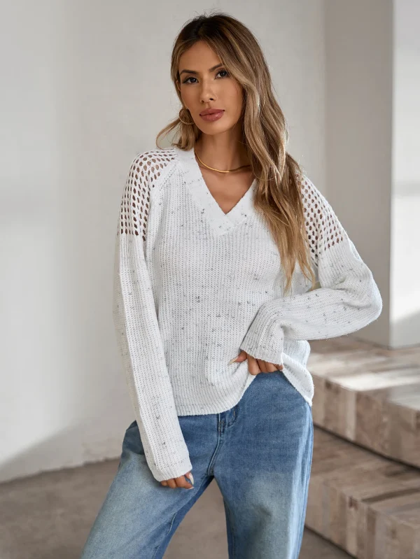 Europa e Stati Uniti autunno e inverno scoppiano maglione lavorato a maglia cava pullover da donna a maniche lunghe 1