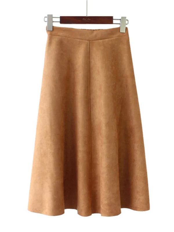 REALEFT Nuovo 2025 Autunno Inverno Donna Pelle Scamosciata Midi Gonne A Vita Alta Multi Colore Elegante A-Line Gonne Ombrello Gonna da Donna Femminile 5