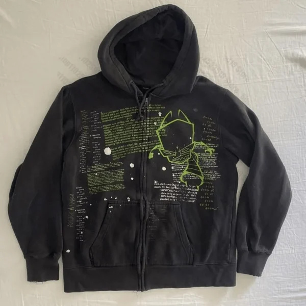 Felpa con cappuccio da donna Abiti gotici estetici Y2K Cyber Grunge Emo Felpe con zip Grafica vintage Stampa Abiti Kpop per donna 1