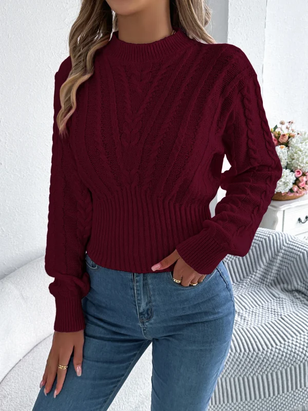 Maglioni lavorati a maglia twist tinta unita da donna 2025 Autunno Inverno Casual Collo a lupetto Vita che abbraccia Lanterna Pullover a maniche lunghe Rosa 3
