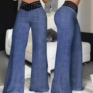 Pantaloni svasati a gamba larga da donna Autunno Casual incrociati con toppa in rete trasparente Pantaloni a vita alta Y2k Streetwear Pantaloni da lavoro eleganti 1