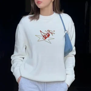 Maglione lavorato a maglia Casual a maniche lunghe con motivo a ciliegia invernale da donna O collo moda coreana Y2K Pullover con personalità allentata in stile pigro 1