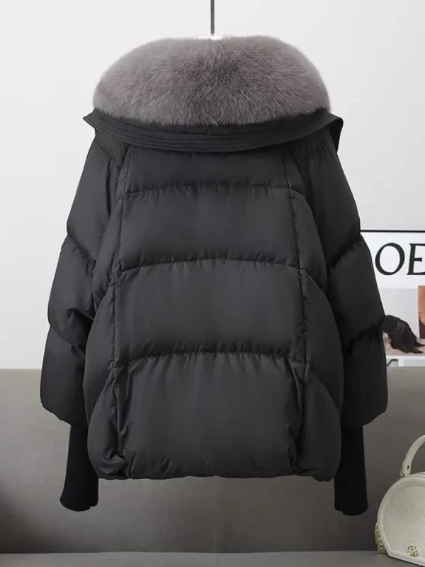 2025 Piumino corto imbottito in cotone da donna Parka collo di pelliccia autunno inverno cappotti spessi femminile nero capispalla casual vestiti 5