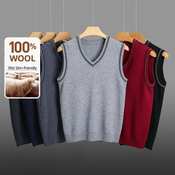 Di fascia alta 100% lana Nuovo autunno inverno marchio di moda maglia pullover maglione gilet slim fit scollo a V senza maniche abbigliamento casual da uomo 3