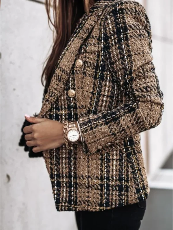 Donna New Vintage manica lunga doppio petto giacca scozzese cappotto tasche con patta bottoni casual giacca autunnale capispalla femminile 1