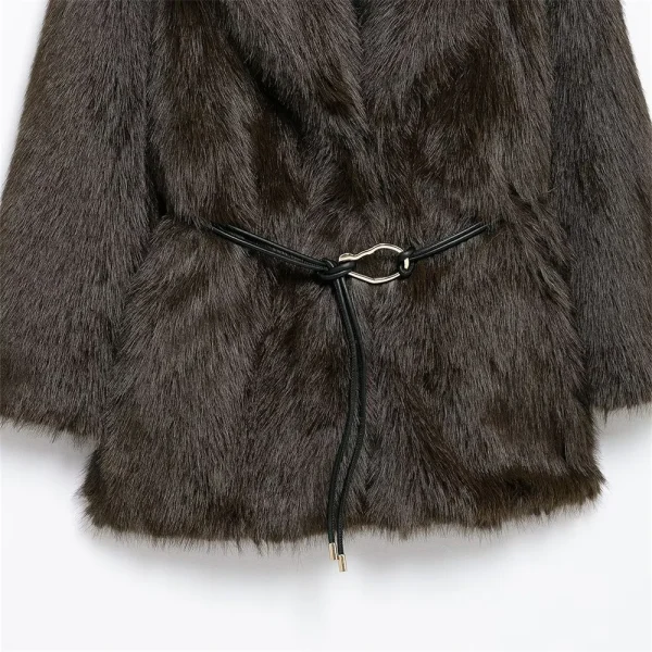 Cappotto medio lungo da donna con colletto decorativo con cintura tinta unita Cappotto ampio a maniche lunghe autunno/inverno 6
