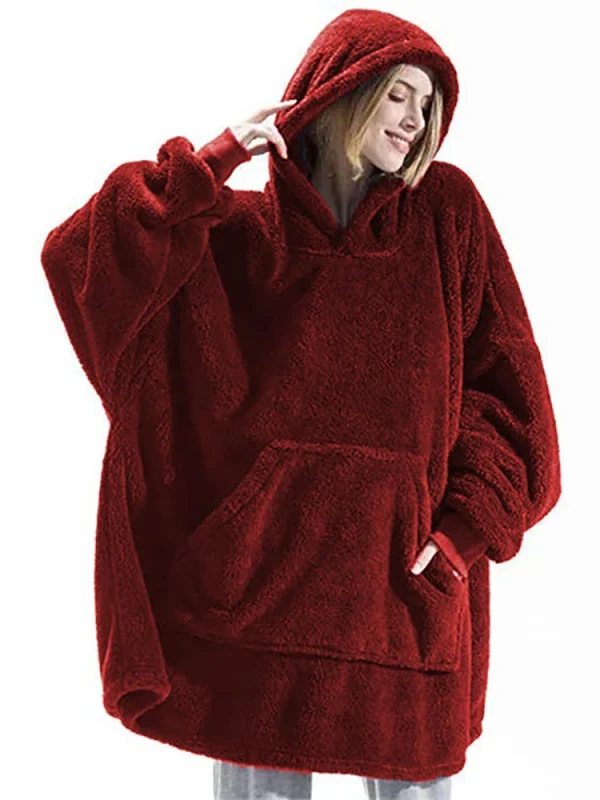 Nuovo inverno donna doppia faccia in pile con cappuccio coperta oversize grande tasca calda coppia felpe larghe abito da donna e da uomo 1
