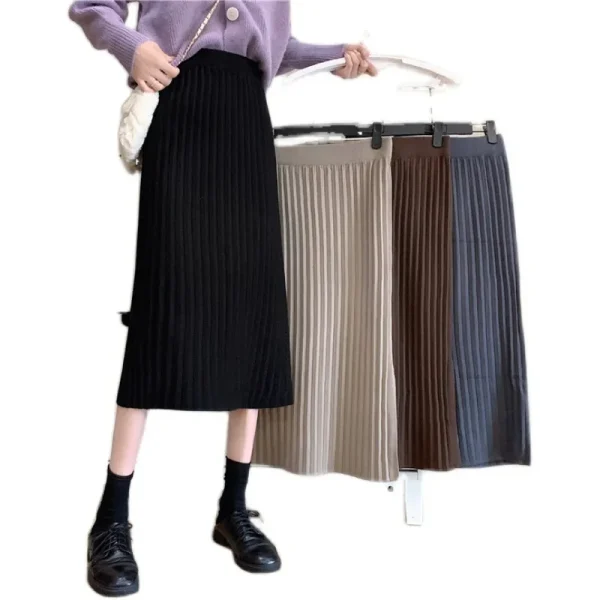 Minigonna longuette lavorata a maglia nera da donna a vita alta slim fit aderente gonne divise autunno inverno primavera moda elegante 5