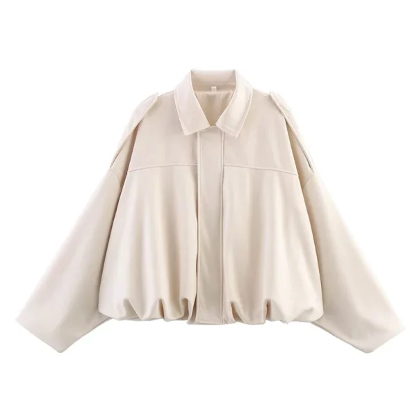 YENKYE Nuovo 2025 Giacca bomber strutturata in pelle scamosciata da donna Manica lunga Colletto con risvolto Cappotti larghi Capispalla femminile casual Chic Top 6