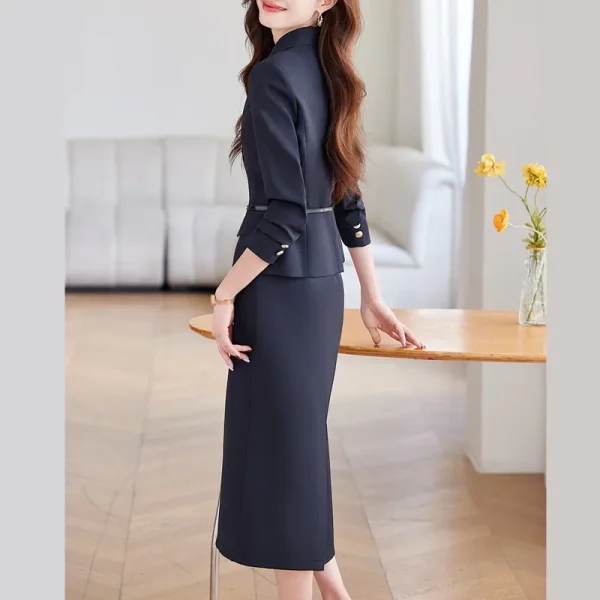 NAVIU autunno moda blu Navy Blazer donna abiti da lavoro gonna e giacca Set abbigliamento da lavoro da donna uniforme da ufficio stili OL viola 4
