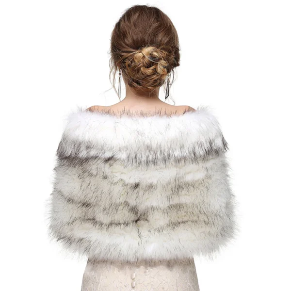Scialle da donna caldo invernale in pelliccia sintetica addensato termico da sposa da sposa elegante mantello da esterno festa da donna avvolgente quotidiano grigio avorio 2