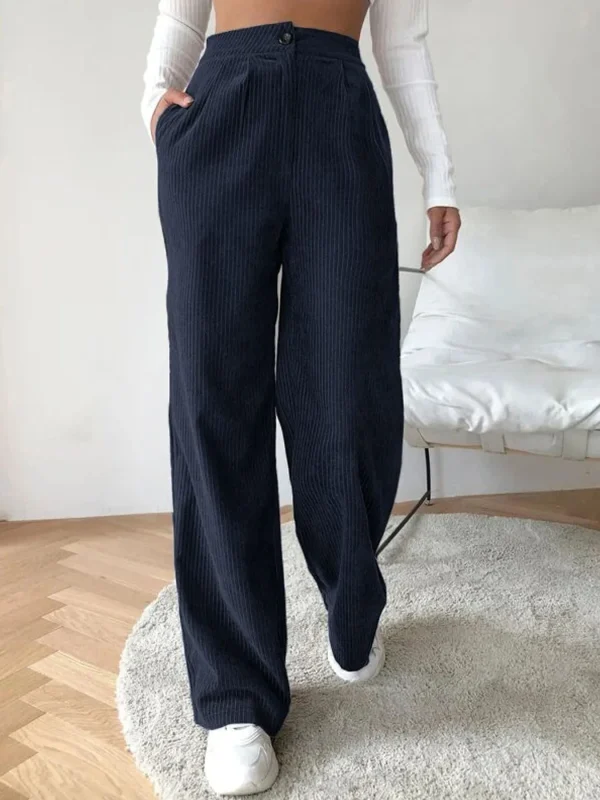 Pantaloni da donna in velluto a coste autunno inverno 2025 - Pantaloni a gamba dritta rilassati a vita alta, taglie europee e americane 4