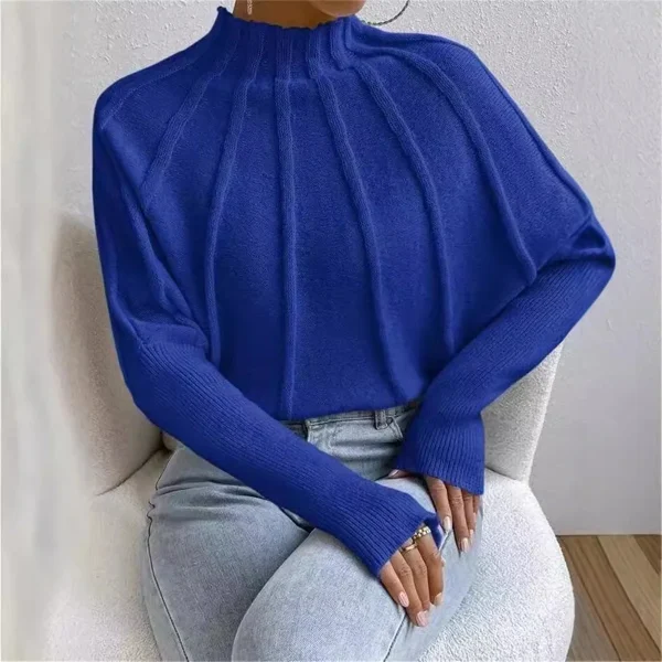 Maglione da donna con maniche a pipistrello lavorato a maglia 2025 Autunno Inverno Moda Solid Top Donna Manica lunga Maglioni con collo a lupetto Abiti casual chic 4