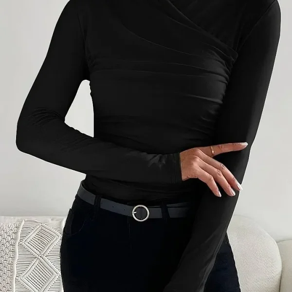 2024 Autunno/Inverno Nuovo Design Sensibilità Cross-Border Amazon Slim Fit T-shirt Tessuto in poliestere Collo alto Decorazione scozzese 1