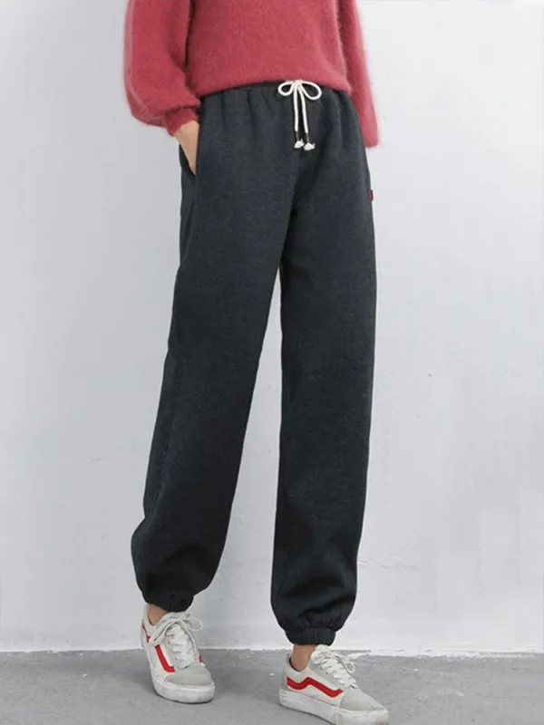 Pantaloni stile harem da donna invernali con coulisse in pile lungo addensato Y2K pantaloni sportivi pantaloni sportivi pantaloni caldi di colore solido casual 4