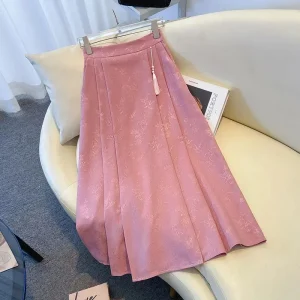 Elegante gonna versatile a trapezio Nuovo abito lungo stile cinese Primavera 2024 Nuovo arrivo Jacquard Rosa Abbigliamento donna 1