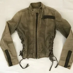 Y2K Giacca con cerniera verde militare retrò Donna Harajuku Giacca di jeans slim fit sexy Autunno Inverno Cappotto corto con colletto alla coreana Abbigliamento gotico 1