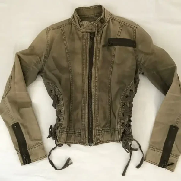 Y2K Giacca con cerniera verde militare retrò Donna Harajuku Giacca di jeans slim fit sexy Autunno Inverno Cappotto corto con colletto alla coreana Abbigliamento gotico 1