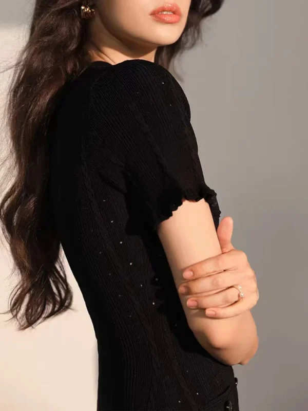 Inizio autunno nuove donne di moda O-Collo abito in maglia donna temperamento elegante manica arricciata monopetto sottile abito lungo da donna 2