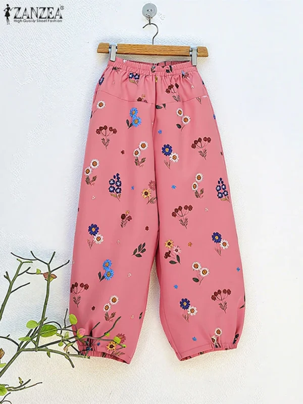 ZANZEA 2025 Pantaloni con stampa floreale moda Donna Pantaloni lunghi Harem vintage Pantaloni elastici in vita Autunno Casual Pantaloni larghi 3