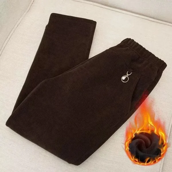 Pantaloni di velluto a coste ispessiti per donna Primavera Autunno Inverno Pantaloni a gamba dritta a vita alta Pantaloni larghi comodi 4