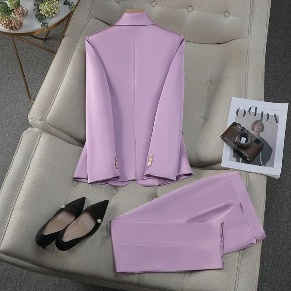 NAVIU Abiti viola Donna Nuova primavera autunno Temperamento Moda Slim Giacca a maniche lunghe e pantaloni Office Ladies Abbigliamento da lavoro Nero 2
