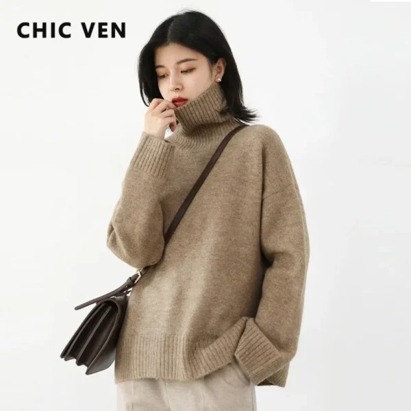CHIC VEN maglione da donna autunno inverno nuovo dolcevita pullover in maglia abiti larghi per le donne caldo solido top femminili di base 2023 1
