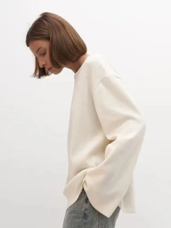 Maglione lavorato a maglia di cotone con scollo a O senza schienale originale Autunno e inverno da donna Maglione casual da ufficio quotidiano semplice, morbido, caldo, elastico 2