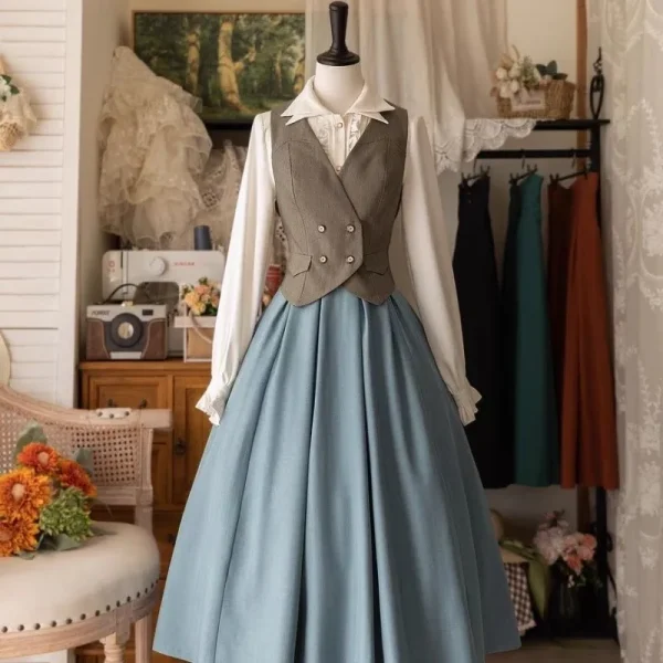 Gonna longuette vintage vittoriana Lolita da donna elegante dolce Y2k con bottoni slim a-line gonne lunghe gonna da festa classica femminile giapponese 5