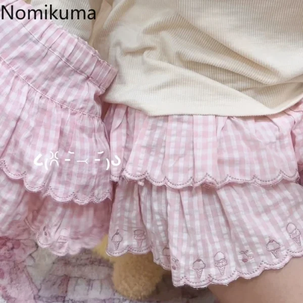 2025 Faldas Mujer De Moda Gonna estiva giapponese Donna Vita alta Jupe Kawaii Ricamo Moda Plaid Mini Y2k Rosa Gonne carine 3