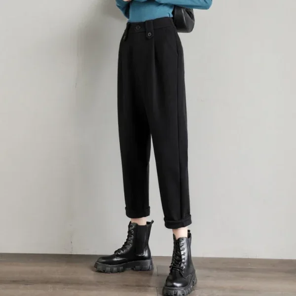 Pantaloni di lana dimagranti a vita alta per donna Autunno Inverno Pantaloni Harlan casual a gamba dritta larghi Stile nonna 5