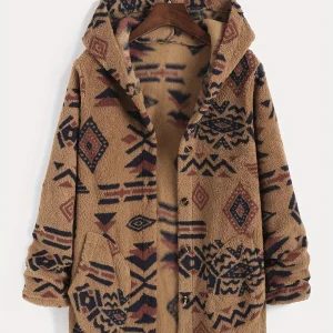 Cappotto da donna in peluche austriaco ultrafine con stampa nazionale azteca da donna 1