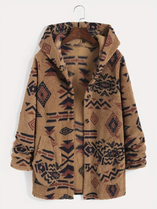 Cappotto da donna in peluche austriaco ultrafine con stampa nazionale azteca da donna 1
