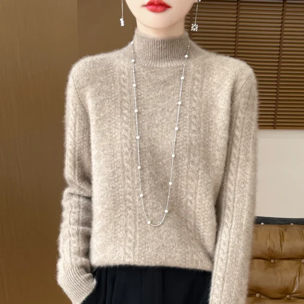 Moda 100% maglione di lana da donna collo a lupetto maglieria pullover di cashmere autunno inverno maglioni a maniche lunghe abbigliamento top 4