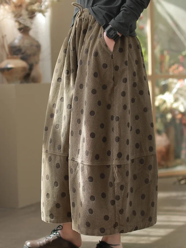 Amax luluE 2024 Delle Donne di Inverno di Lusso Dot Vestiti di Modo Allentato di Velluto A Coste Delle Signore Elegante Gonna Per Il Tempo Libero Classico Elastico Streetwear 4
