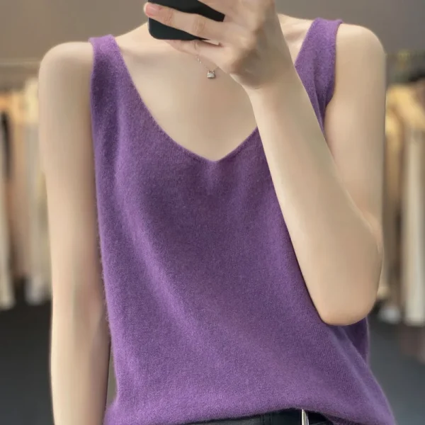 Basic 100% lana merino tinta unita gilet con scollo a V maglione pullover in cashmere senza maniche donna comoda moda abbigliamento morbido top 6