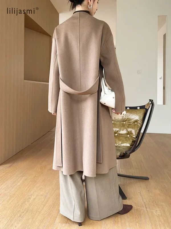Cappotto di lana con colletto doppio scopo Bottone in corno Cappotto di lana 100% da donna Doppi strati Autunno Inverno Giacca lunga Trench spesso # 23 5